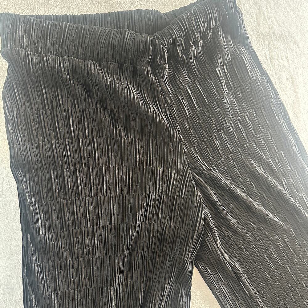 Topshop Black Crinkle Pleated Wide Leg Pants - Size 8-10 - Picture 5 of 7